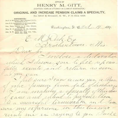 Correspondence for E. M. Dick Esq. from Office of Henry M. Gitt -- Oct 1887