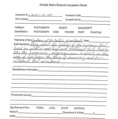 A.2001.004.149 accession sheet