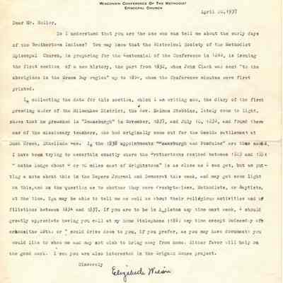 Letter from Elizabeth Wilson to O.E. Heller