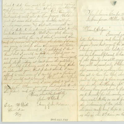 Correspondence to Edgar M. Dick from John W. Dick -- Dec 1864