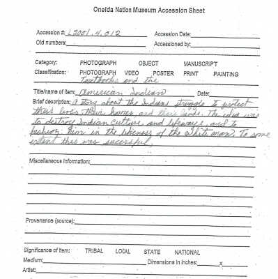 A.2001.004.012 accession sheet