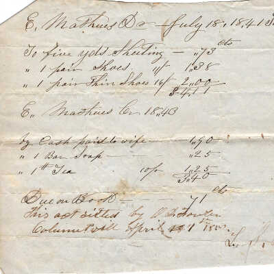 E. Mathews Dr. to L. S. Fowler July 1841