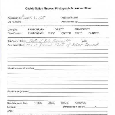 P2001.003.165 accession sheet