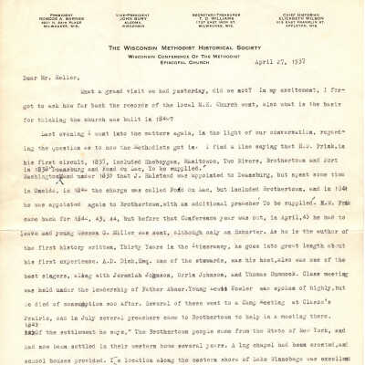 Correspondence from Elizabeth Wilson to O.E. Heller