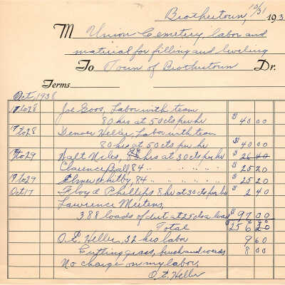 Union Cemetery to Town of Brothertown October 1938