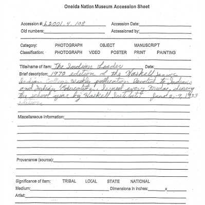 A2001.004.108 accession sheet