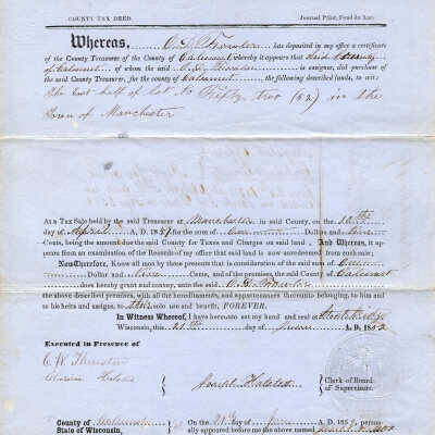 Calumet County to Orsamus D. Fowler Tax Deed -- June 1852