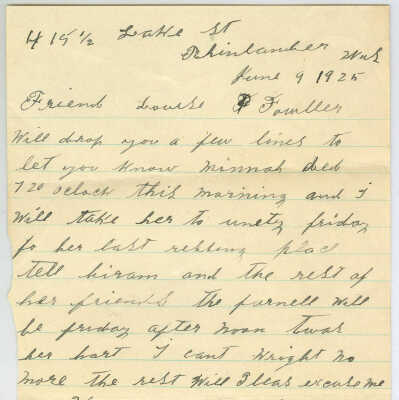 Correspondence to Mrs. Louise Fowler from Warren Skeesuck