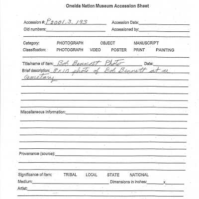 P2001.003.193 accession sheet