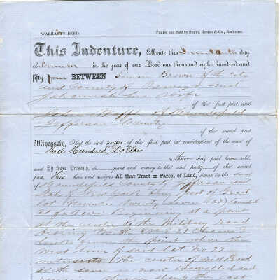 Simon Bran and wife to John Waffle Deed -- Nov 1854