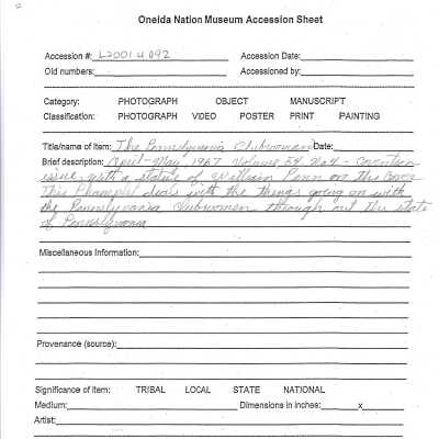 A2001.004.092 accession sheet