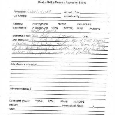 A.2001.004.168 accession sheet