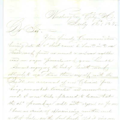 Correspondence to E. M. Dick from L. M. Johnson -- Jul 1865
