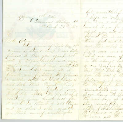 Correspondence to E. M. Dick from Oscar Johnson -- Mar 1865
