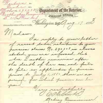 Correspondence to Hannah Commuck -- Aug 1883