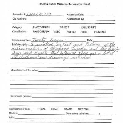 A.2001.004.130 accession sheet