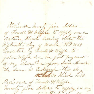 Lowell H. Waffle to John Waffle Sn October 1870