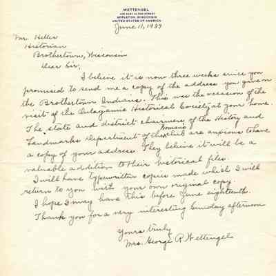Letter to O.E. Heller regarding Mrs. Wettengel
