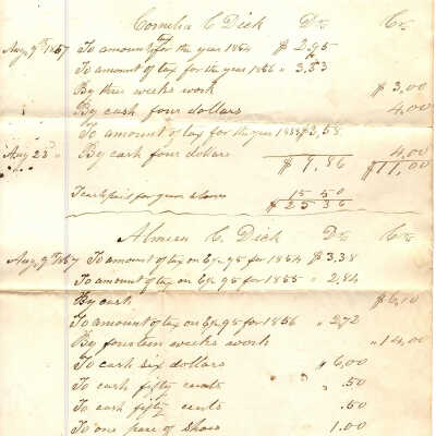 Cornelia Dick and Almira Dick Tax Receipts 1857