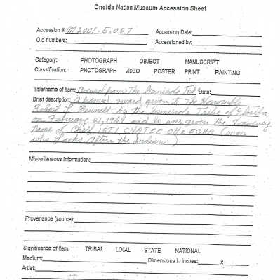 A2001.005.027 accession sheet