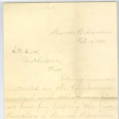 Correspondence to E. M. Dick from Rizpah Crowell -- Feb 1895