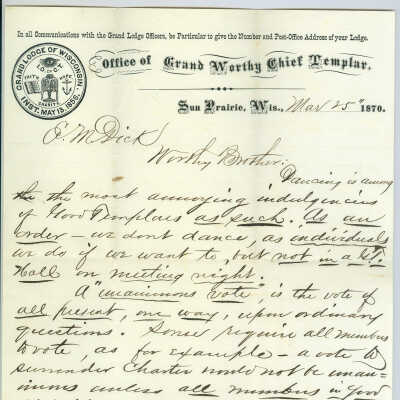 Correspondence to E. M. Dick from Phi D. Aaunse -- Mar 1856