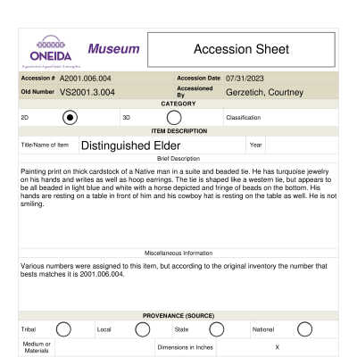 A2001.006.004 accession sheet