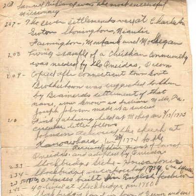 Handwritten Notes about Samuel Kirkland