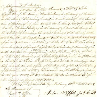 John Waffle Sr. to Albert North -- Feb 1862