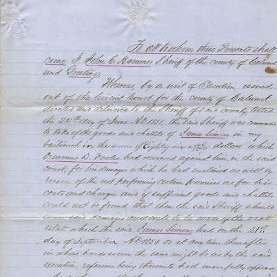 John C. Hammer, Sheriff to Orsamus D. Fowler -- Feb 1854