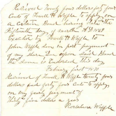 Lowell H. Waffle to John Waffle Sn Feb 1870