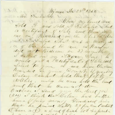 Correspondence from Fred Leele to Mr. Fowler -- Dec 1856