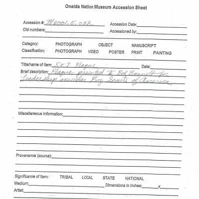 A2001.005.022 accession sheet