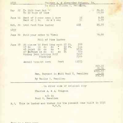 List of expenses from Charles A. & Alexander Grignon, Dr. to Paul & Bagien H. Beaulieu