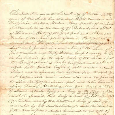 Amy Fowler to Alex Fowler Deed -- Oct 1849