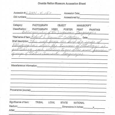 A.2001.004.151 accession sheet