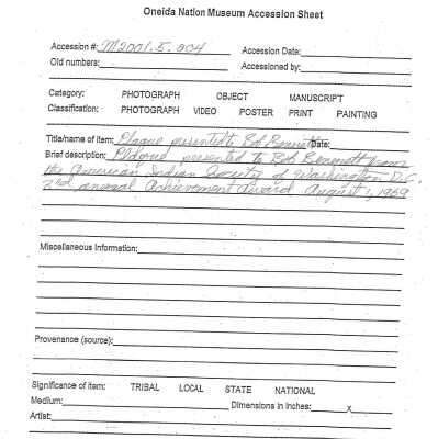 A2001.005.004 accession sheet