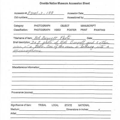 P2001.003.188 accession sheet