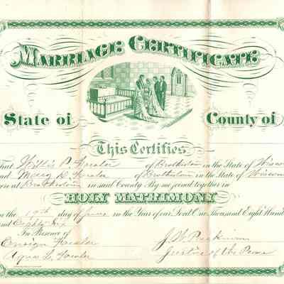 Willis P. Fowler and Mary D. Fowler Marriage Certificate -- June 1886