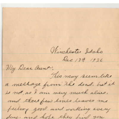 Correspondence to Agnes L. Fowler from J. P. Johnson -- Dec 1926