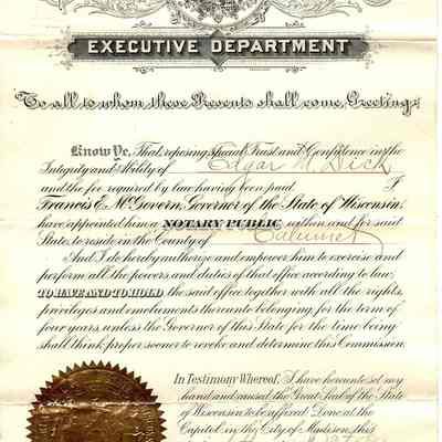 Appointment of Edgar M. Dick as Notary Public for Calumet County