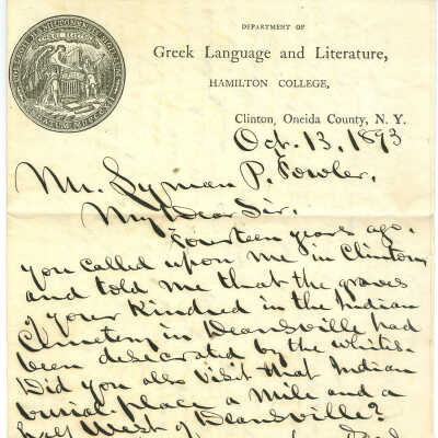 Correspondence to Mr. Syman P. Fowler