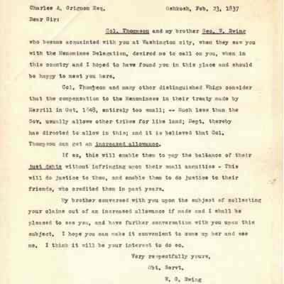 Letter from W.G. Ewing to Charles A. Grignon