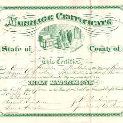 Ensian Fowler and Agnes L. Fowler Marriage Certificate -- June 1886