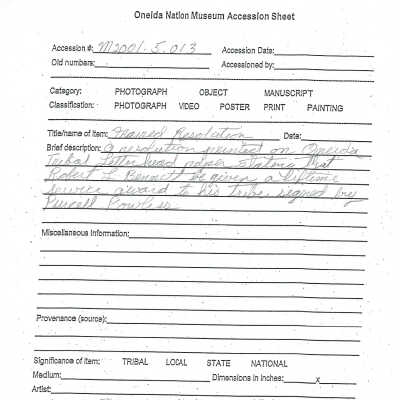 A2001.005.013 accession sheet