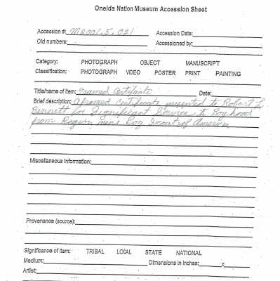 A2001.005.021 accession sheet