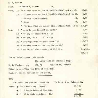 Document (list of expenses/wages) from Bassett vs. Fowler
