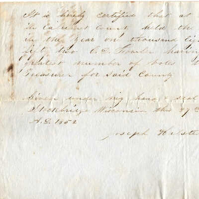 Certificate of an Election 1852