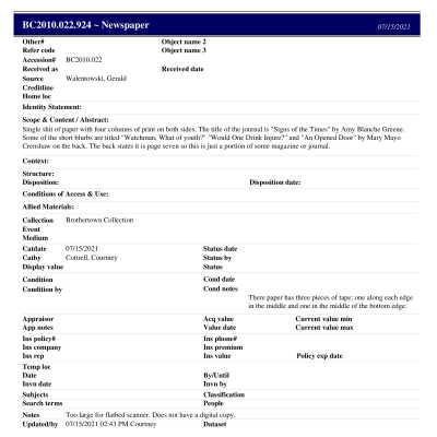 BC2010.022.924 PP: Past Perfect Summary from 2021