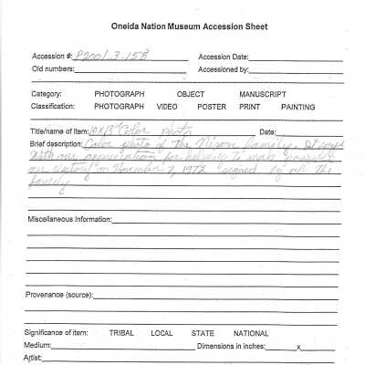 P2001.003.158 accession sheet